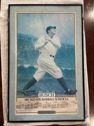 Framed And Matted 1987 Red Sox Baseball Schedule Featuring Babe Ruth      17' X 26'