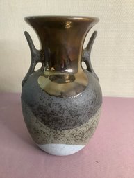 Signed Metallic Brown Pottery Vase