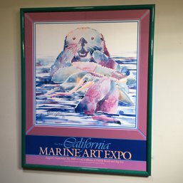 Very Nice 1989 Third Annual California Marine Art Expo Poster With Seal In Green Lacquer Frame - Very Nice