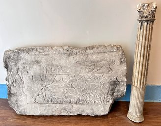 Reproduction Of  Slab Of Herakles Egyptian Relief  & Small Column