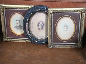 Lot Of Three Antique Photos / Tinted Photos - 1870-1890 - Largest Is 12' X 20' - Frames Are All As - Is