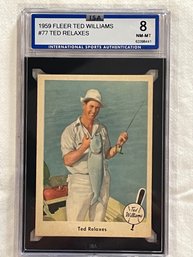 1959 Fleer Ted Williams   Ted Relaxes Card #77    ISA 8