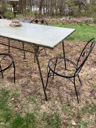 Vintage Iron Glass Top Out Door Table With 3 Chairs
