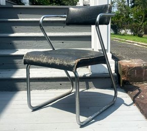 A Vintage Modern Chrome And Leather Arm Chair By The Troy Sunshade Co.