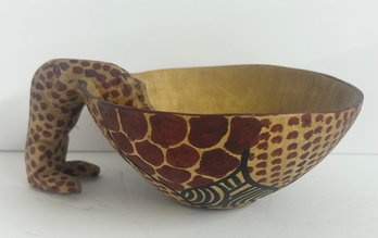 Hand-carved & Painted Wooden Cheetah Bowl