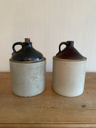 Lot Of 2 Antique Larger 2 Color Stoneware Whiskey Jugs 5