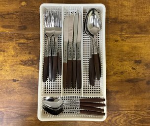 Vintage Grand Prix Stainless & Wood Handle Flatware Set