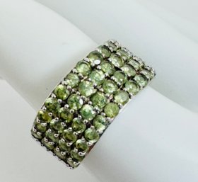 STERLING SILVER WIDE BAND 4 ROWS PERIDOT RING