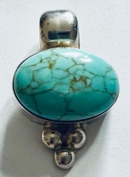 MEXICAN STERLING SILVER TURQUOISE PENDANT 3/4' X 1 1/4'