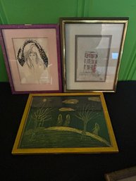 Set Of 3 Framed Interesting Line Sketches Assorted Sizes Up To 8 X 10