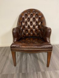 Mahogany Brown Leather Chesterfield Style Chair With Legs