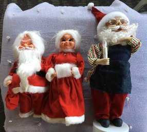 Lot Of 3 Vintage Santa Claus & Mrs. Claus Doll Figures