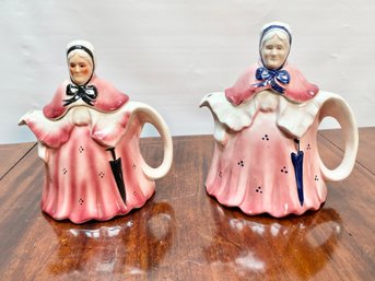 Pair Of 'Little Old Lady' Tea Pots - Pink