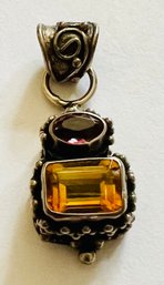 GORGEOUS PETITE STERLING SILVER CITRINE & PINK TOURMALINE DANGLE PENDANT