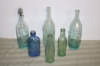 Lot Of Six Antique Blue Glass Bottles