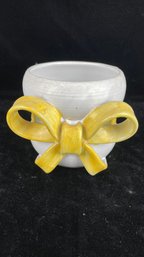 White Pottery Planter With Yellow Bow Vase Made In Italy