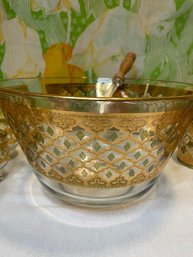 Vintage Culver Punch Bowl, Ladle & Ice Bowl And 18 Various Glasses
