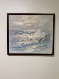 Mid Century Oil Sea Scape Signed Rock Martin