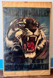 Antique 1916 Original Barnum & Bailey Circus Poster Of Lion, Preserved In Plastic