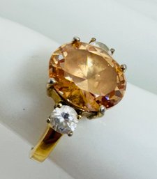 GOLD OVER STERLING SILVER PEACH AND WHITE CZ STONE RING