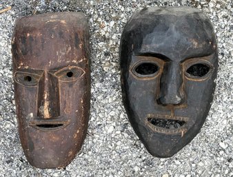 A Pair Of Carved Wood Tibetan Masks, Mid-Late Qing Dynasty