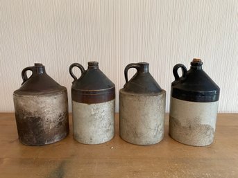Lot Of 4 Antique 2 Color Stoneware Whiskey Jugs 6
