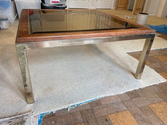 Mid Century Style Wood, Metal And Glass Coffee Table