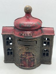 Antique Circa 1890 Kyser & Rex Cast Iron 'PRESTO' Mechanical Bank- Great Paint!