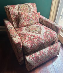 Upholstered Recliner Chair On Casters, Matches Throw Pillows On Leather Sofa