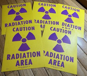 RARE- 5 Vintage Cold War Era CAUTION RADIATION ERA SIGNS In Excellent Condition- Army Base/ Bomb Shelter