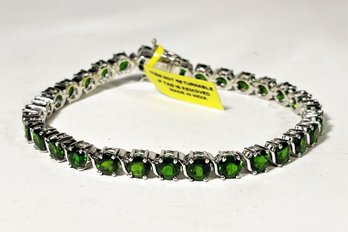 Contemporary Sterling Silver Green Tourmaline Tennis Bracelet 925 Silver 8'