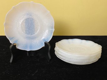 Vintage American Sweetheart Monax White Opalescent Depression Glass Saucers - Set Of 9