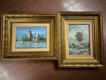 Pair Of American Oil Landscape Framed Paintings Signed Hanselman 10' X 12'