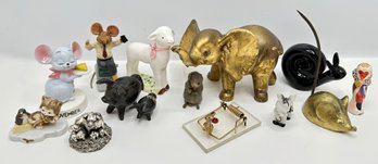 14 Vintage Animal Figurines Including Brass Mouse, Glass Snail & More