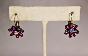 Liz Paiacois  San Francisco Rhinestone Pierced Earrings Purple