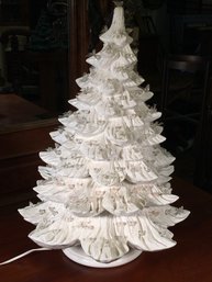 Fantastic Classic Holiday Decor - Large White Porcelain Christmas Tree With Birds & Bulbs - Unusual Style