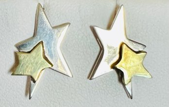 STERLING SILVER TWO TONE STAR STUD EARRINGS