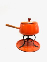Vintage Fondue Pot W/ Stand & Underplate In Antique Tomato Red