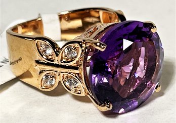 Fine Large Gold Over Sterling Silver Amethyst And Spinel Cocktail Ring Size 7