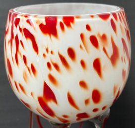 Vintage Art Glass - Spotted Red On White Bowl - On Asymmetrical Clear & Red Stand - Case Glass - Unusual Form
