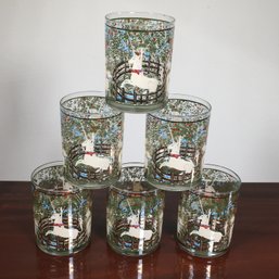 Fabulous Set Of Six (6) Vintage Unicorn Rocks Glasses - Hunt Of The Unicorn By CORA -  Amazing Shape @@