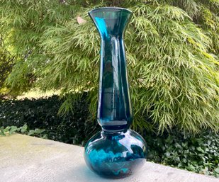 MCM Teal Glass Centerpiece Vase 17 1/2'