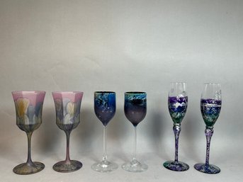 Luminarc France Art Glass Reuven Nouveau Watercolor Handpainted Wine Glasses & More