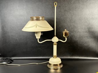 A Vintage Toleware Desk Lamp In Cream With Gold Detailing