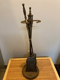 Vintage Brass Fireplace Tools And Stand