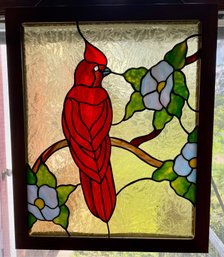 Handmade Stained Glass Window With Cardinal