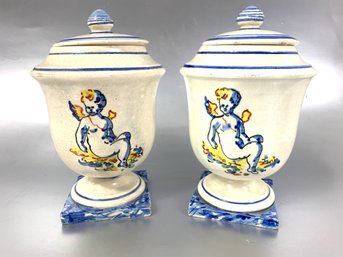 Pair Of Vintage Continental Ceramic Lidded Jars