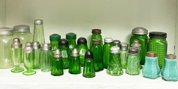 Vintage Salt And Pepper Shakers - Green Depression Glass And More - B