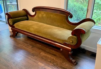 Vintage Ornate Wooden Frame Claw Foot Velvet Fainting Bench Sofa Note Wear Marks In Pictures