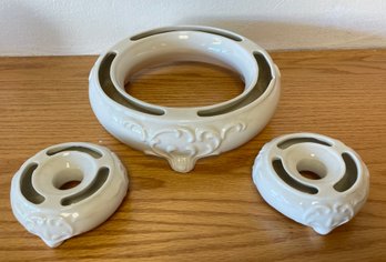 Trio Of Austrian And German Porcelain Golden Crown Flower Rings